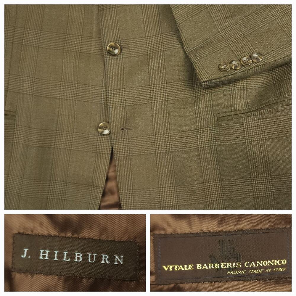 J Hilburn Sport Coat Mens 44R Tailored Fit VBC Italian Wool Glen Check Plaid